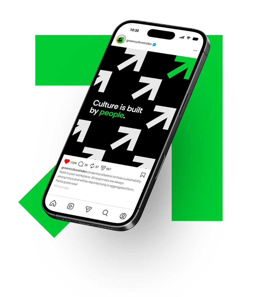 Chasing Green social media post on a phone, in front of the green Chasing Green arrow